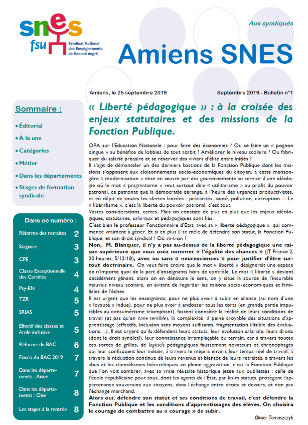 Septembre 2019 - Bulletin n°1