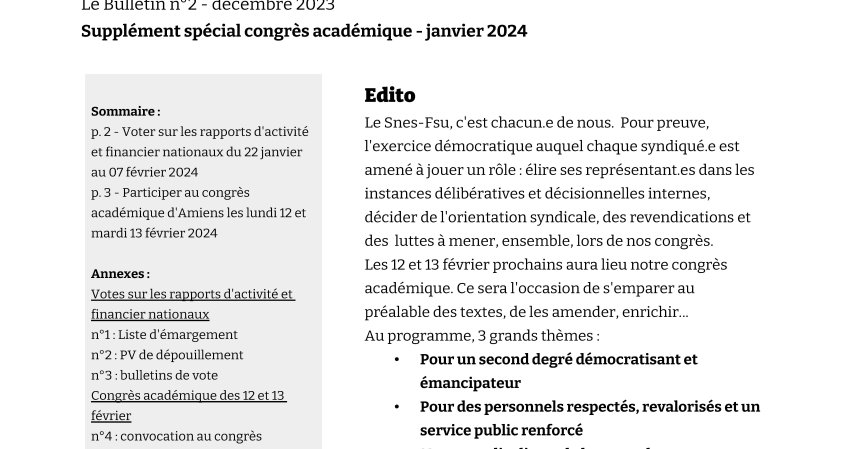 circulaire spécial congrès académique décembre 2023